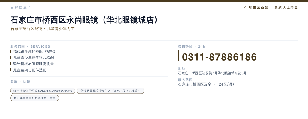 石家庄市桥西区永尚眼镜（华北眼镜城店） 品牌名片